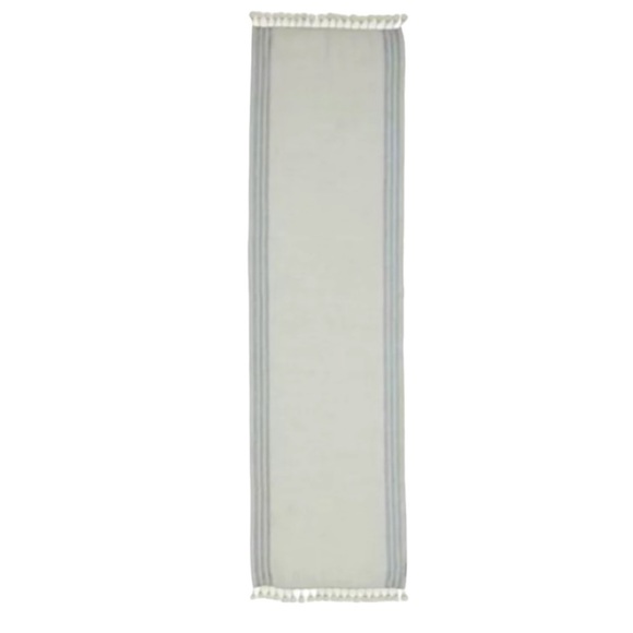 $118 Eileen Fisher VINTAGE Scarf Shimmer SOFT Wool Bl Gray White Stripes PomPom - Picture 5 of 11